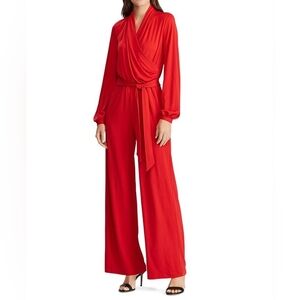 LAUREN BELTED WIDE-LEG JUMPSUIT IN LIPSTICK RED sz large